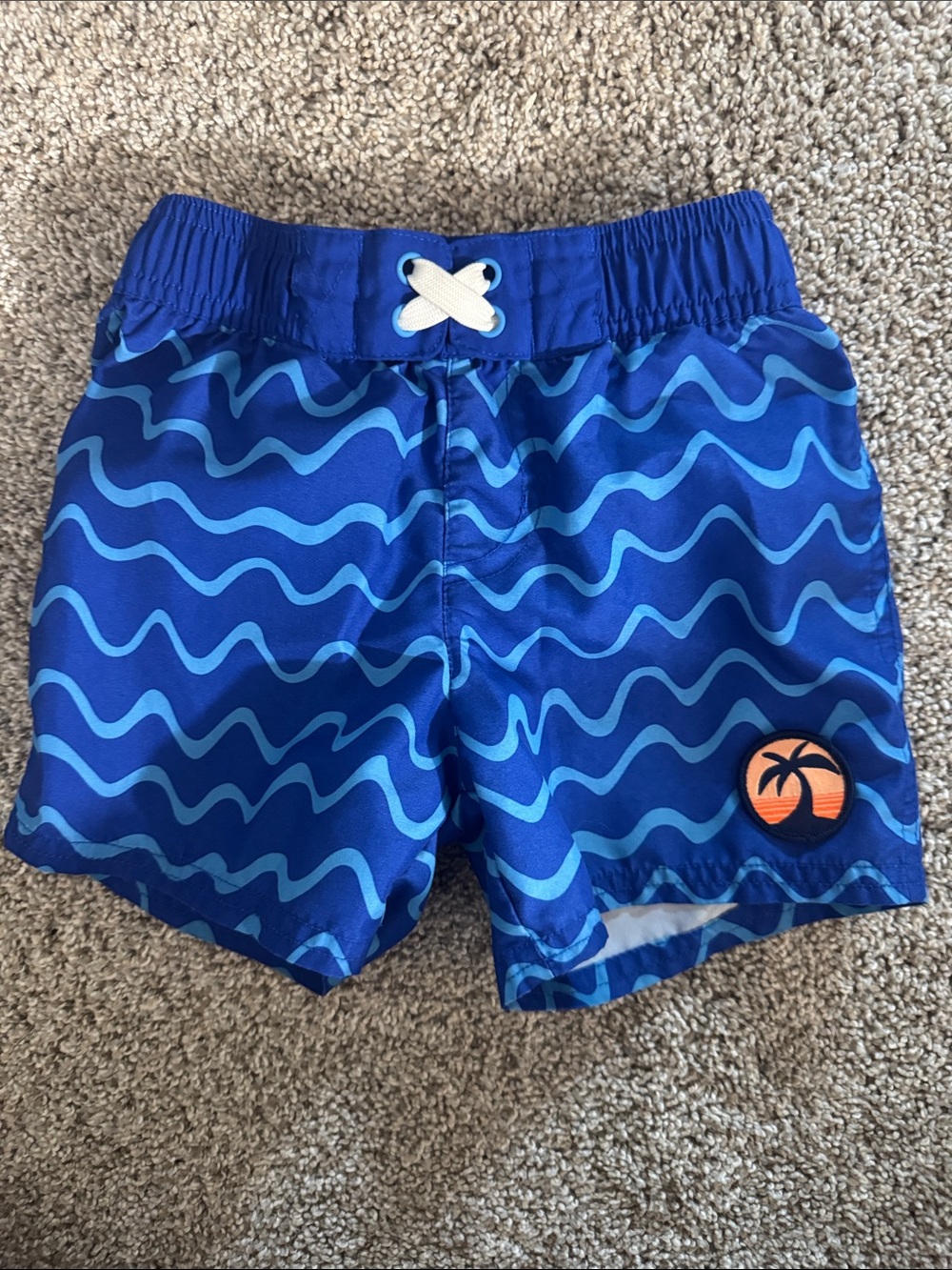 Cat & Jack Blue Wave Swim Trunks with Orange Palm Patch